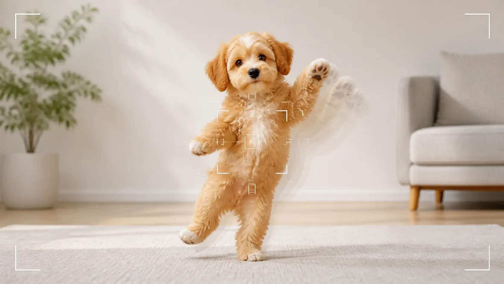 A reference dance clip assigned as motion so a photographed dog follows the routine