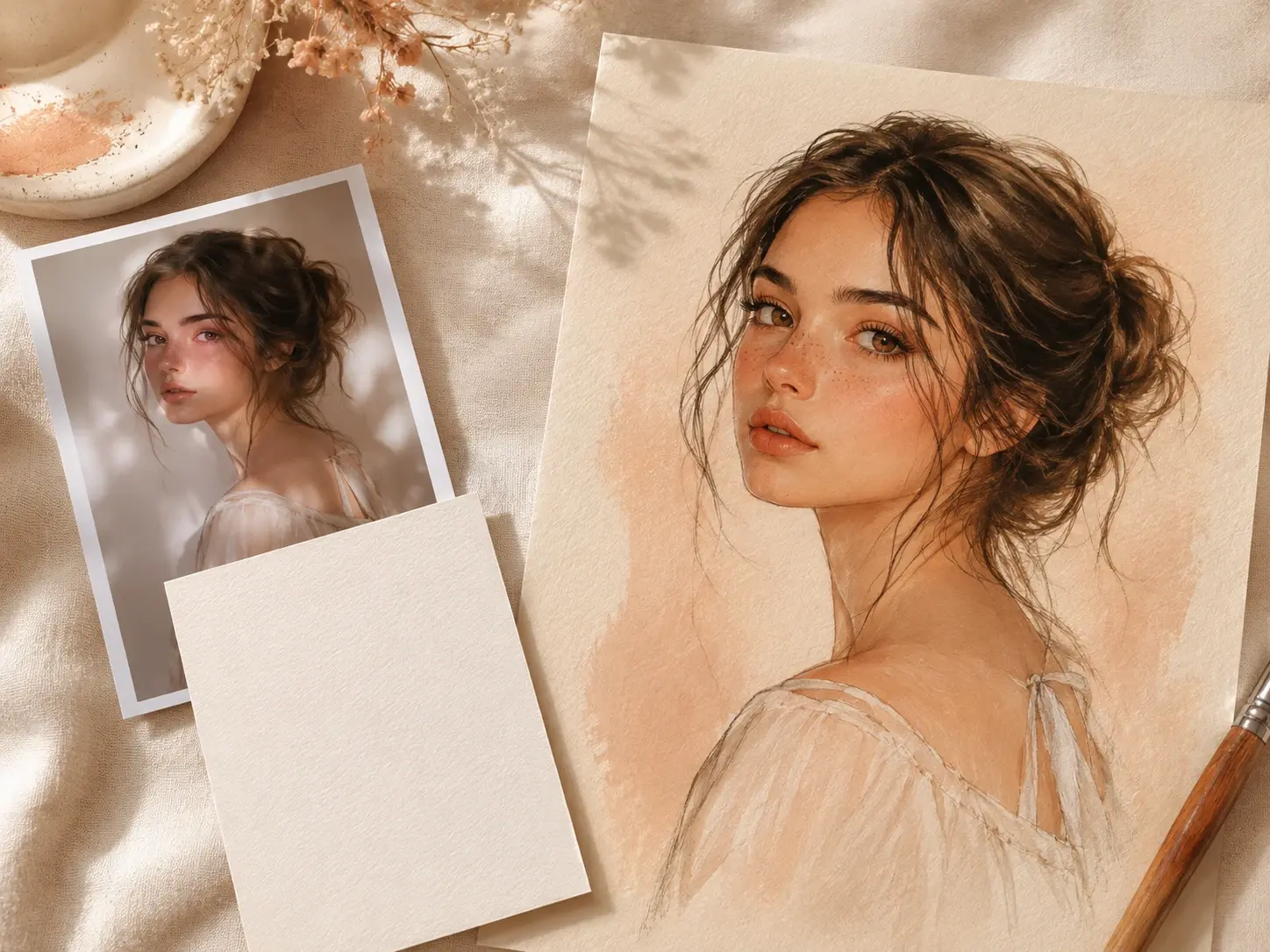 Female character portrait developed from a written idea and a visual reference