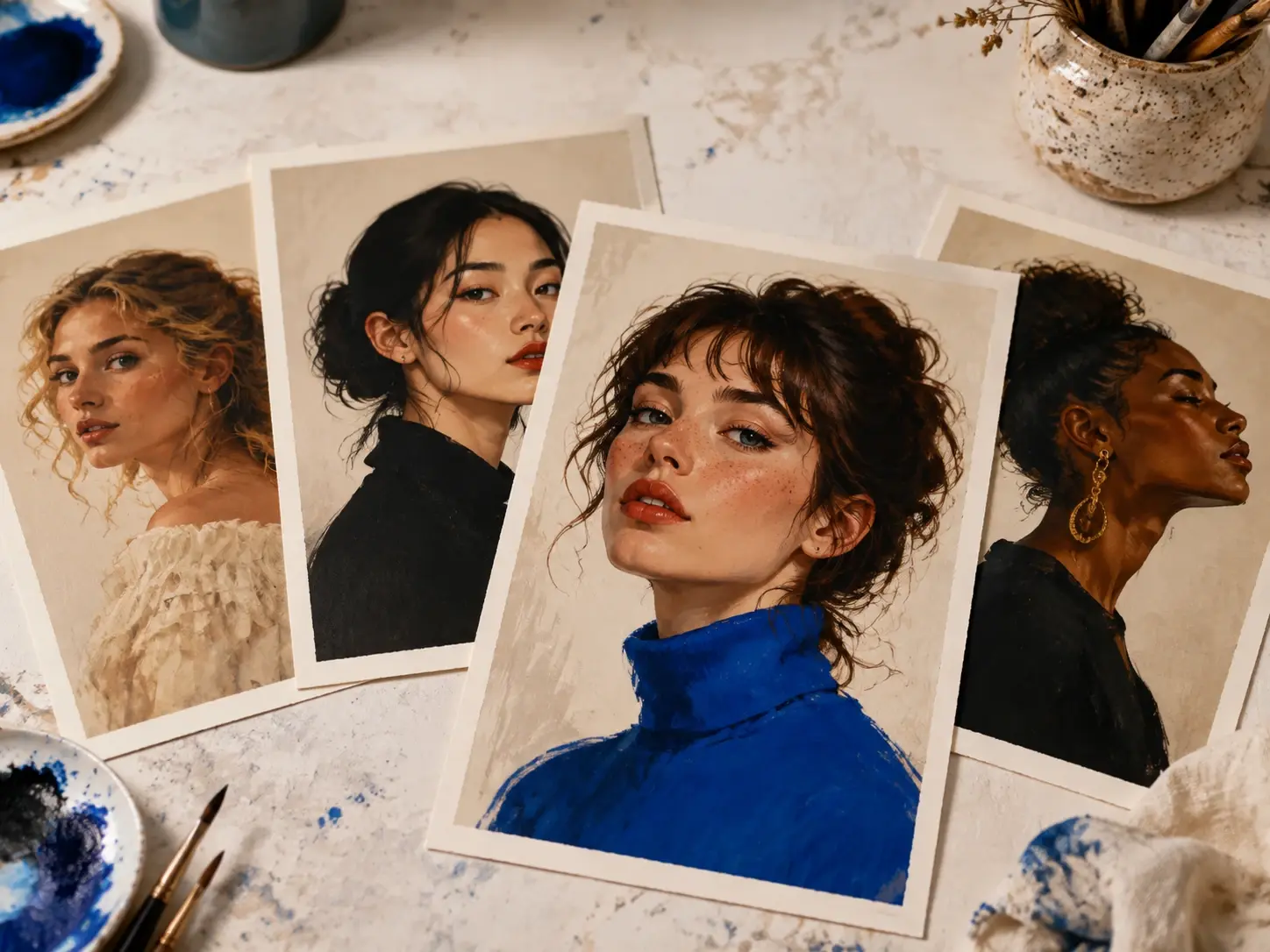 Four distinct female character portrait options arranged for visual comparison