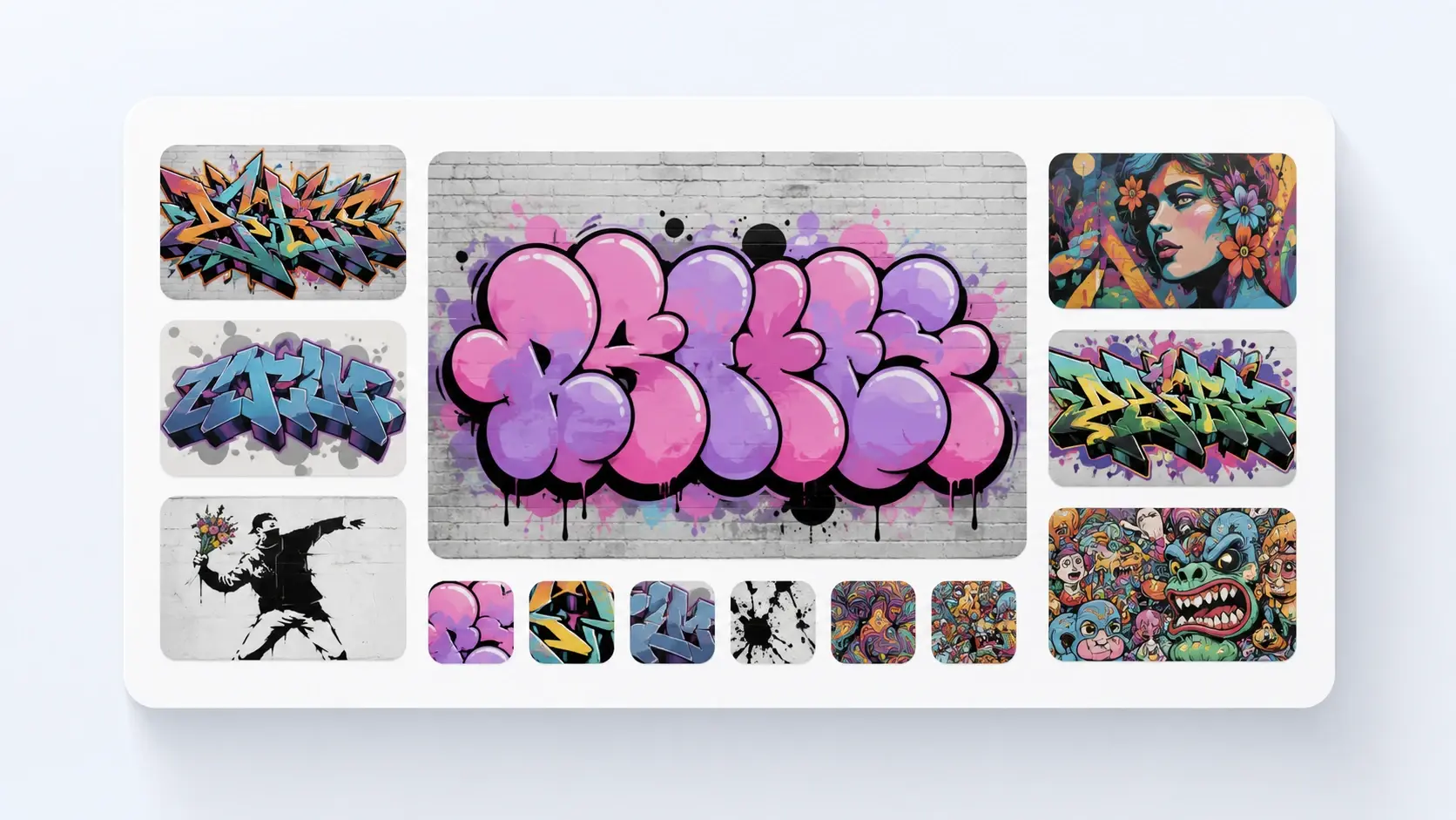 Style menu showing wildstyle bubble stencil and mural graffiti previews