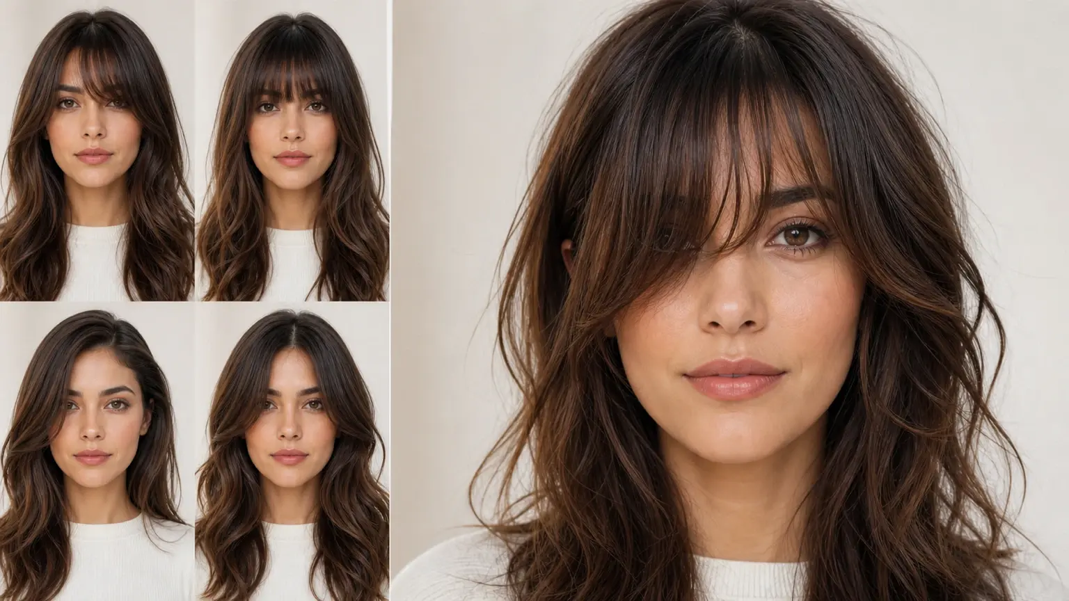 Bangs and layers compared in ai hairstyle changer output before salon visit