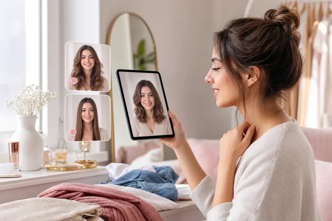 Morning outfit scene with ai hairstyle changer preview for a daily look