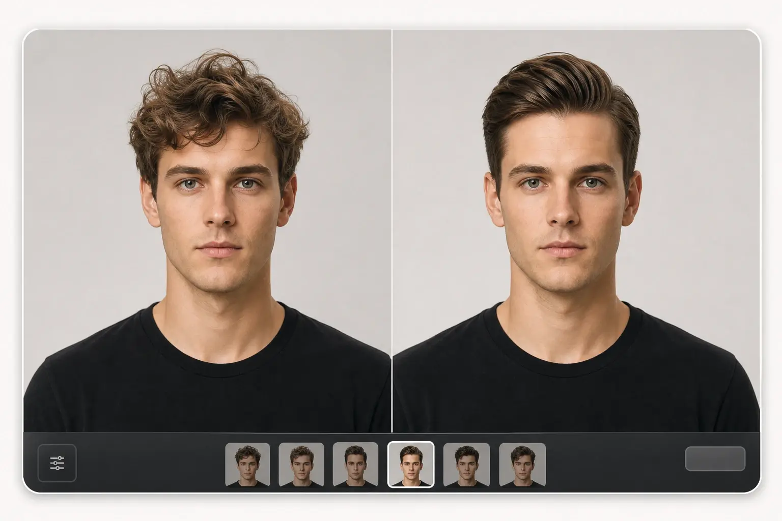 Selfie panel with face stable ai hairstyle changer preview beside original photo