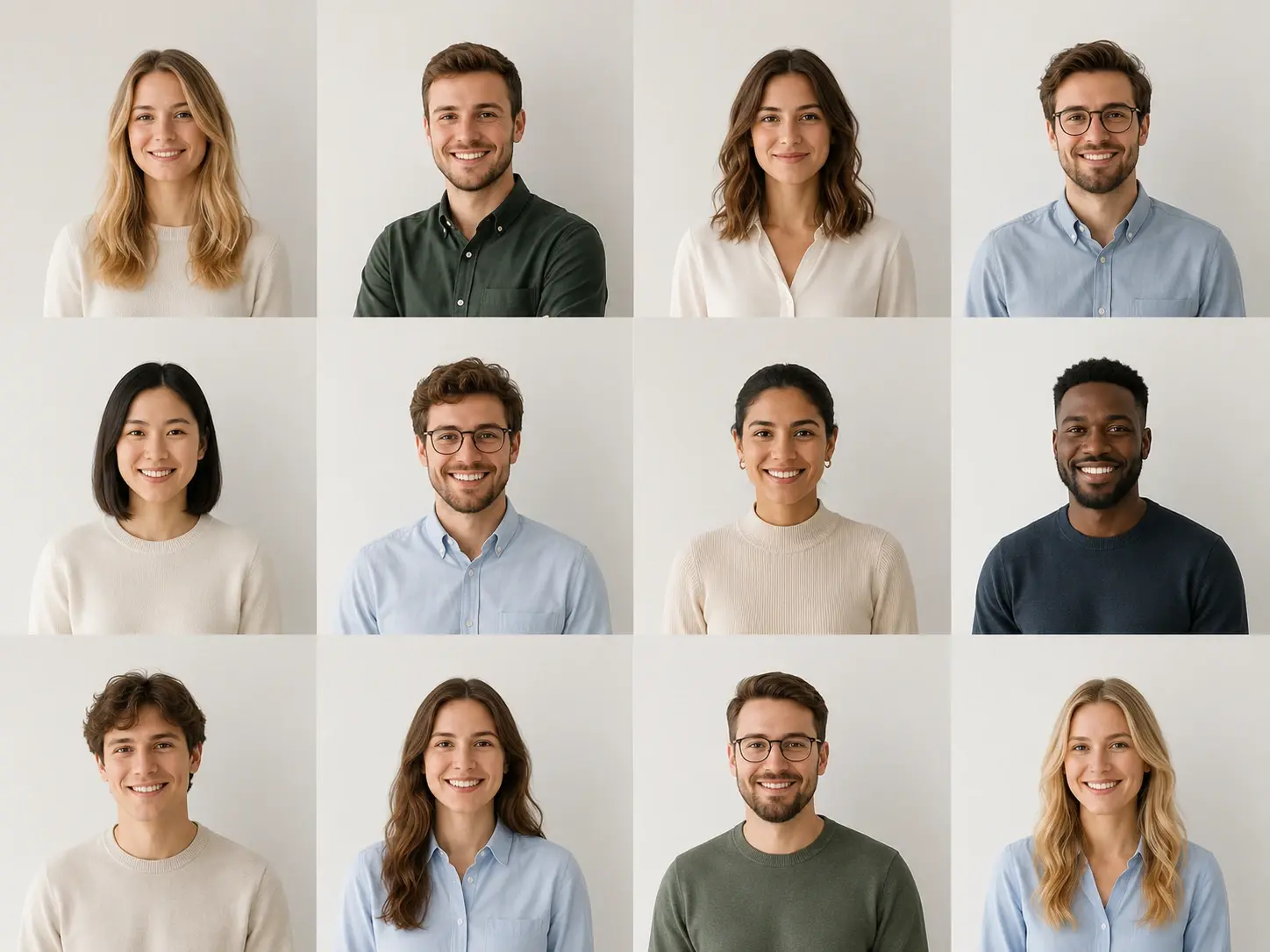 Grid of matching team ai headshots sharing one background and consistent framing
