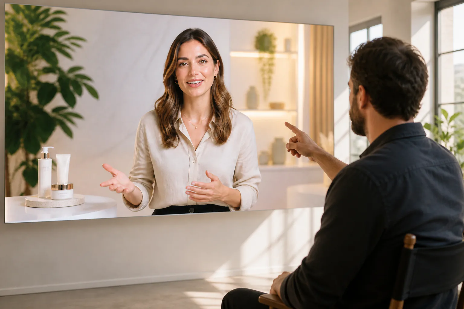 Generated ai human video preview with text revision prompt and MP4 export option
