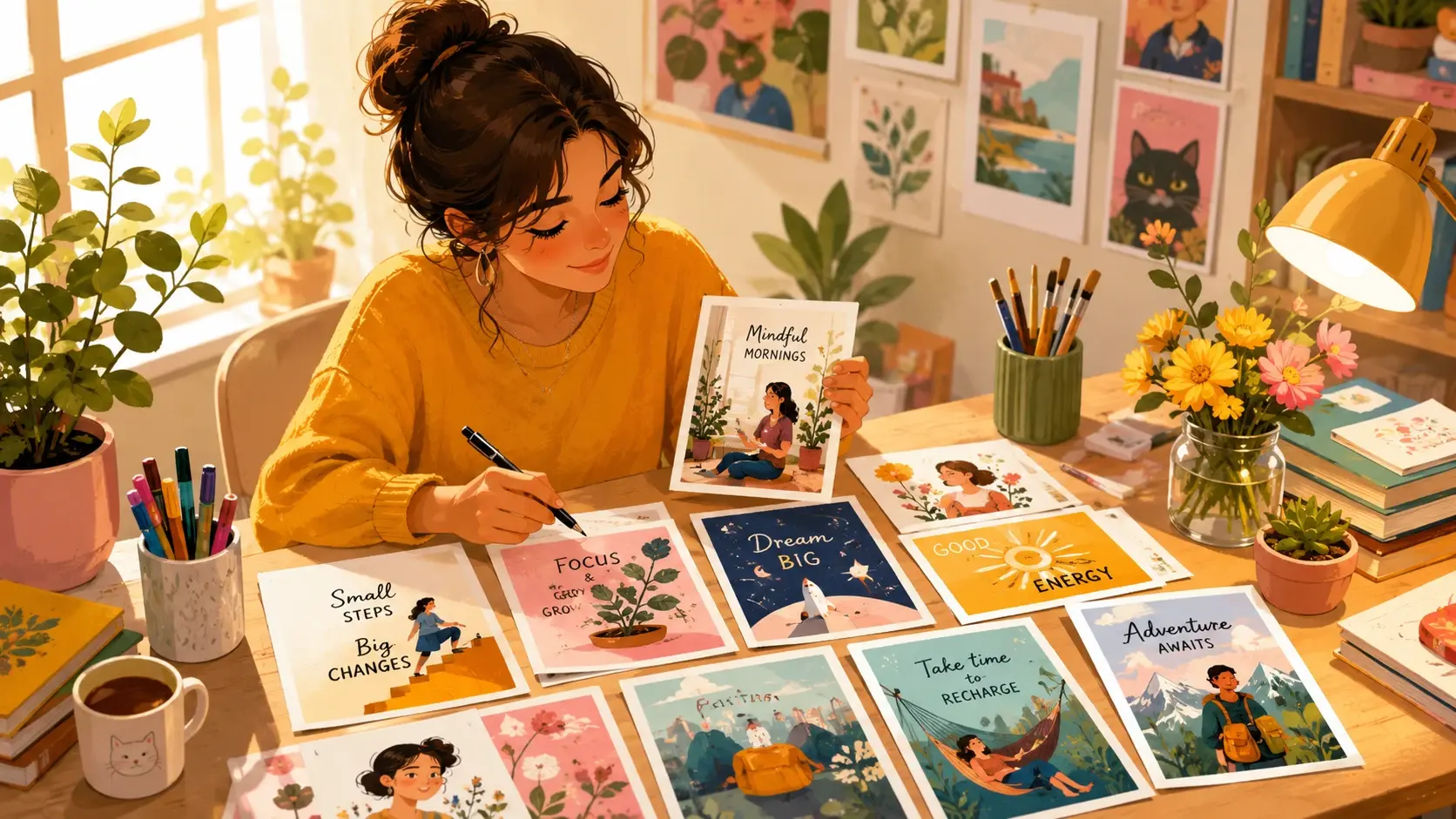 Content creator generating illustrations for social media posts