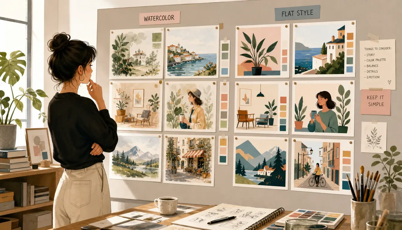 Designer exploring illustration styles with the AI generator