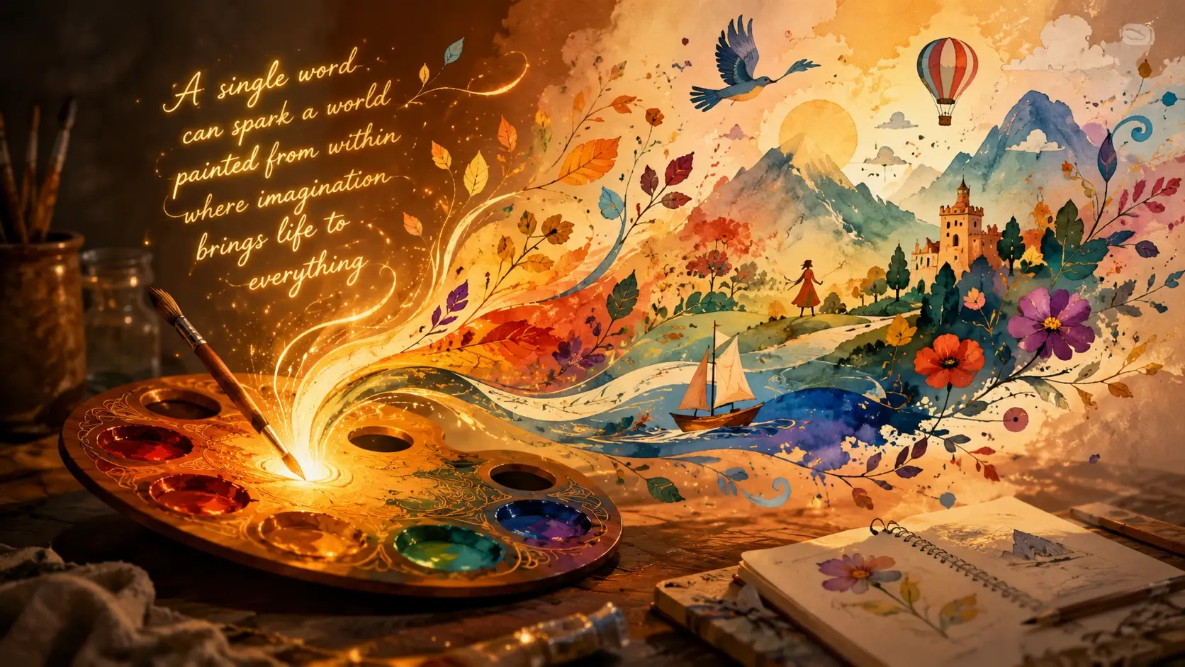 Watercolor and flat illustrations generated from text prompts