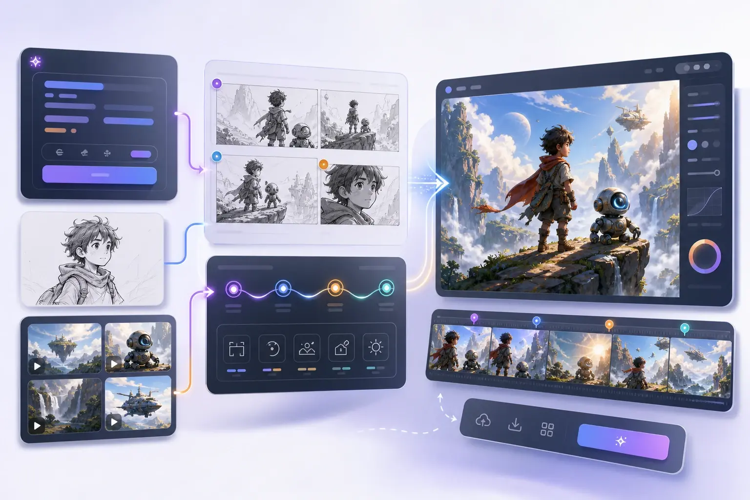Story art preview board using ai illustration generator before image export