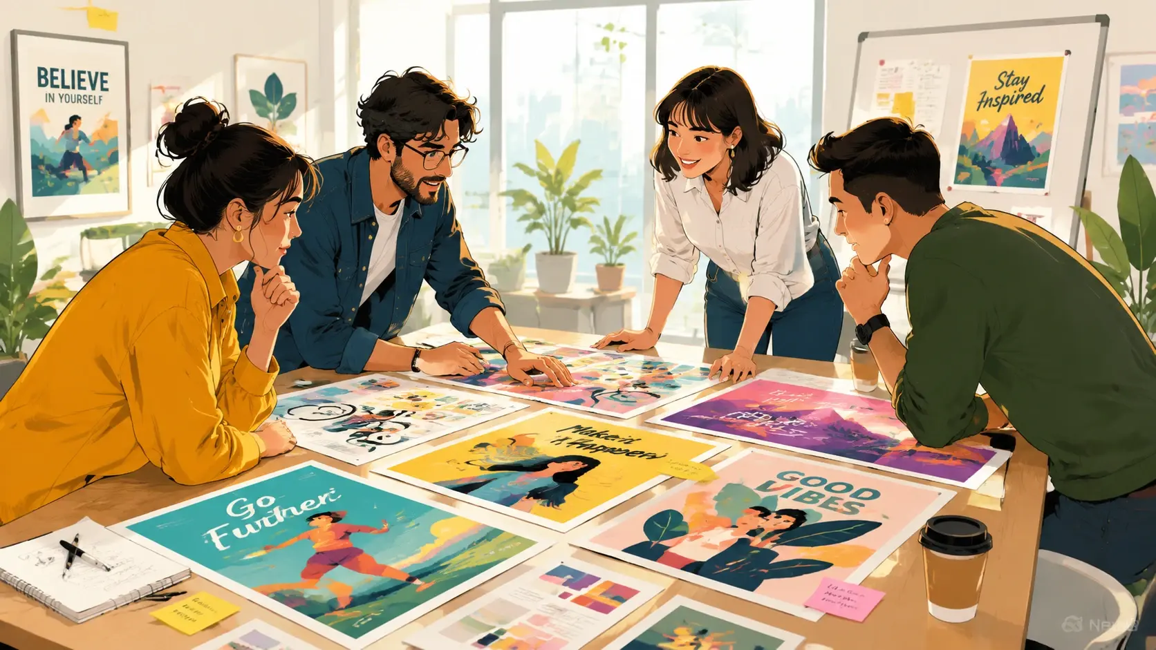 Marketing team creating campaign illustrations with AI