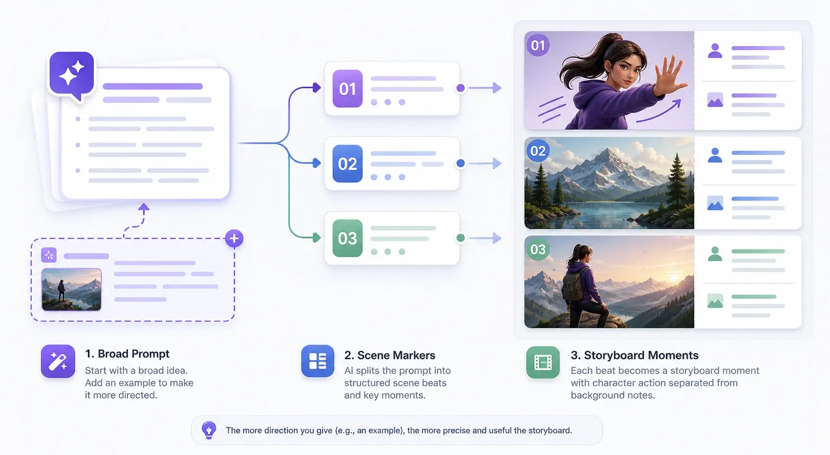 Prompt markers guiding a scene preview in ai illustration generator