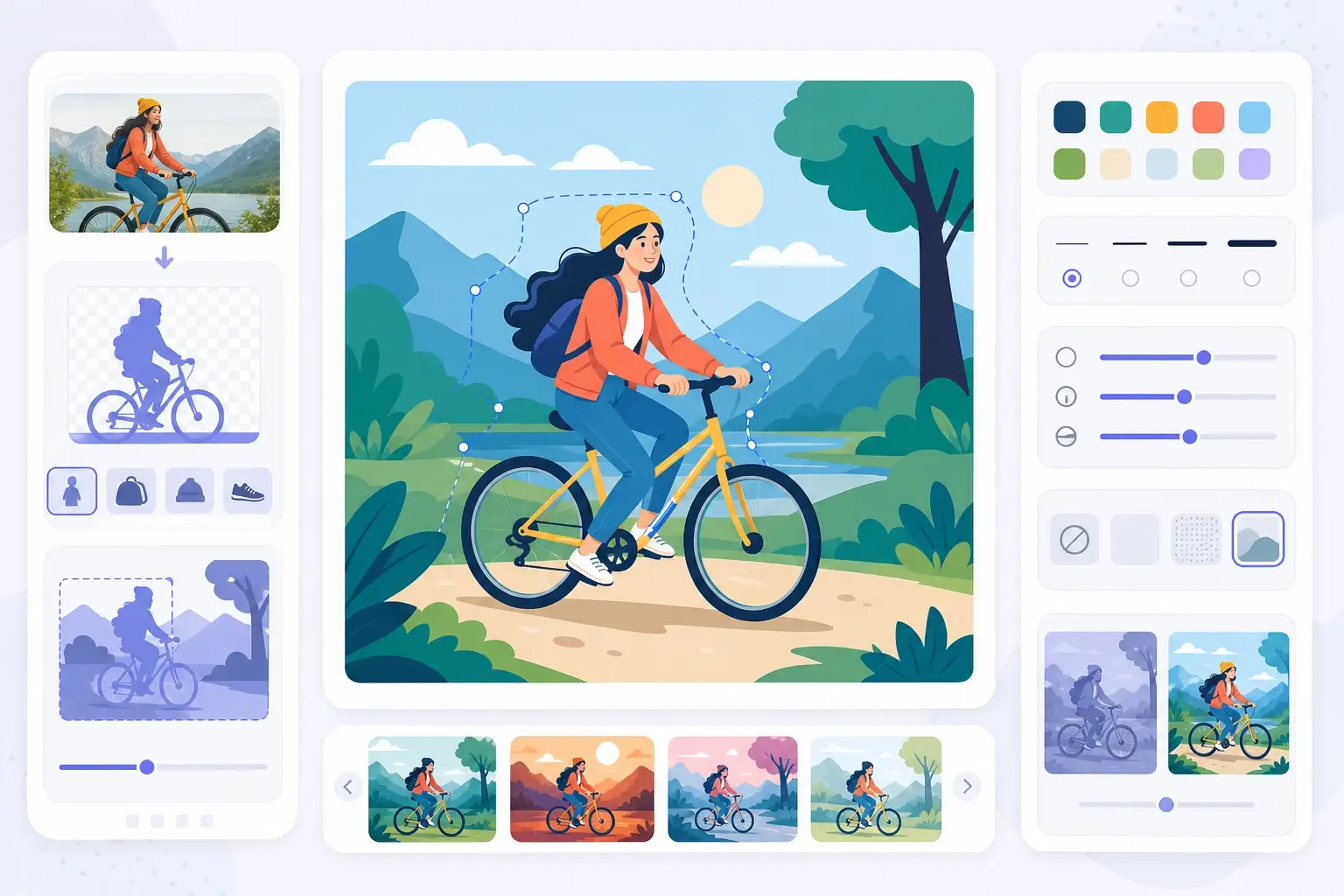 Vector style panel producing clean shapes in ai illustration generator