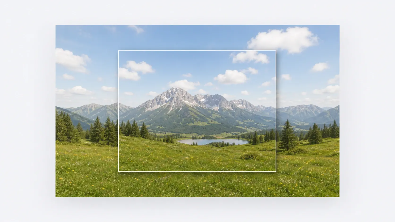 AI image extender adding new sky and grass past the edges of an uploaded landscape photo