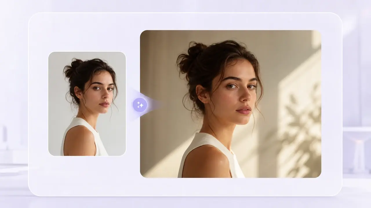 Reference portrait beside VideoAI output that preserves the same pose and facial structure