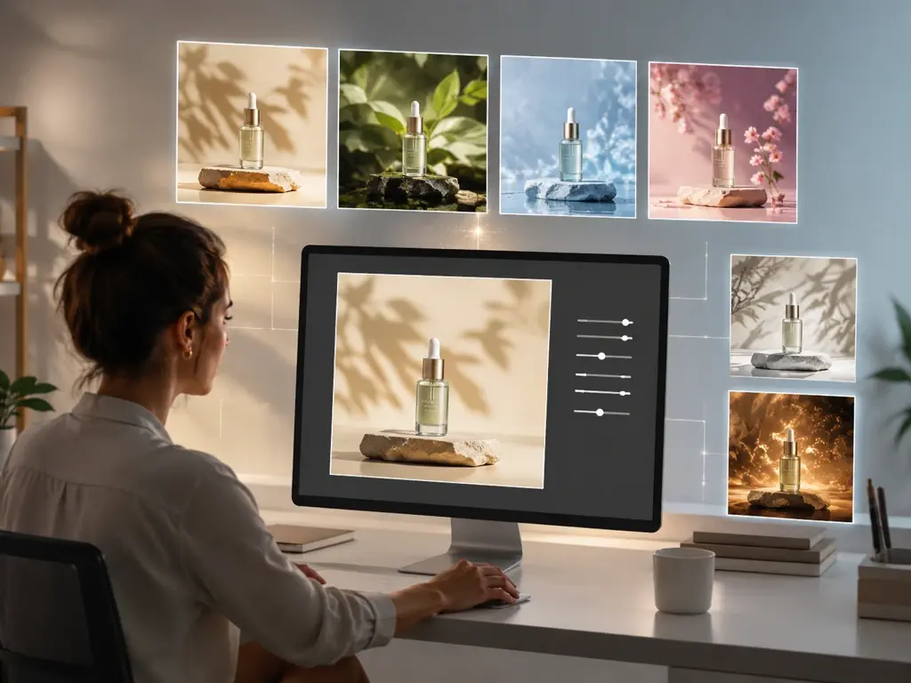 Marketer restyling one campaign hero photo into several art directions with VideoAI