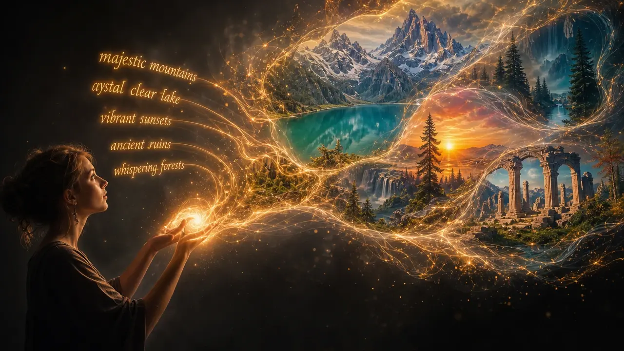 A written prompt turning into a brand new image with the AI text to image generator