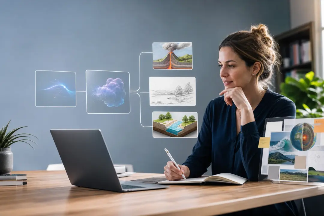 Teacher preparing lesson diagram using ai image generator from text prompts