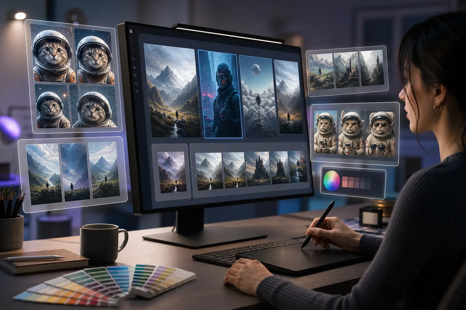 Preview tiles comparing meme layouts in ai image generator from text review
