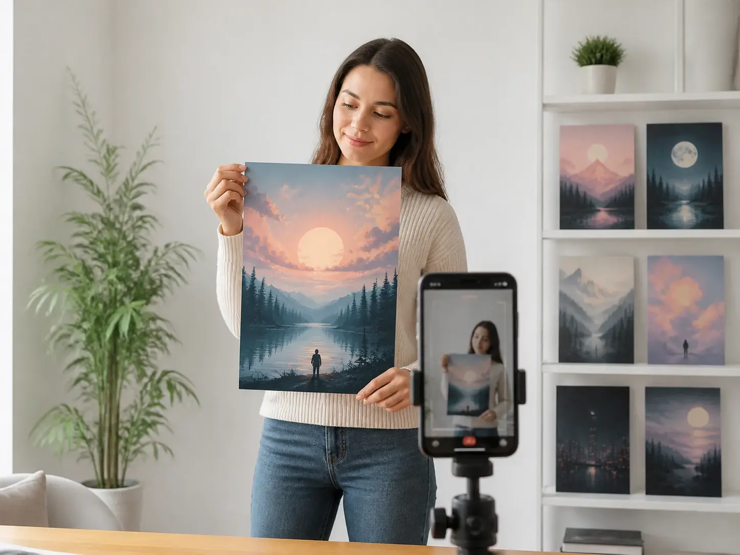 A social creator turning a finished poster into a tall 9:16 clip for a feed