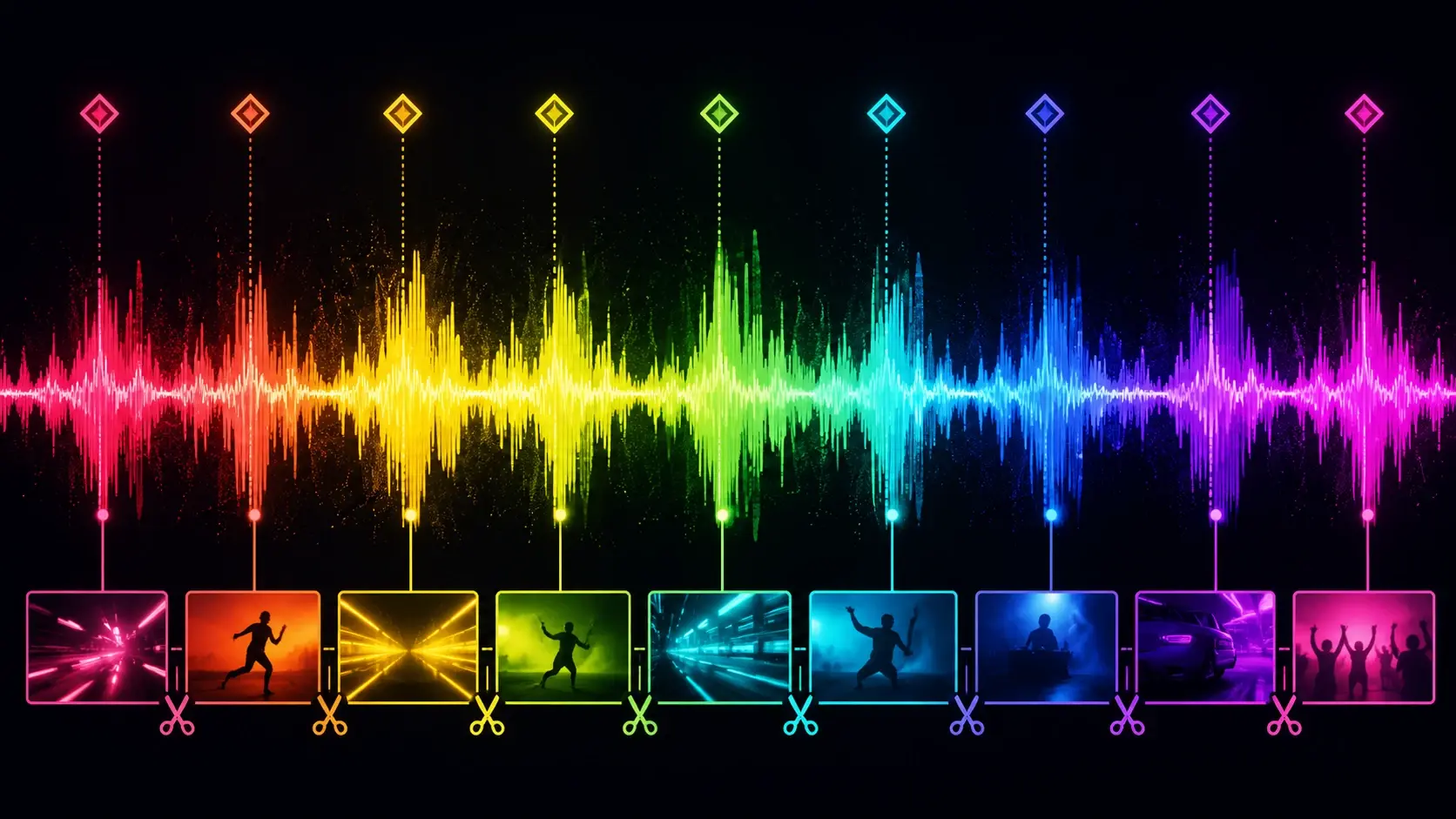 Beat-matched cut points on an Instagram reel timeline from an ai reel maker