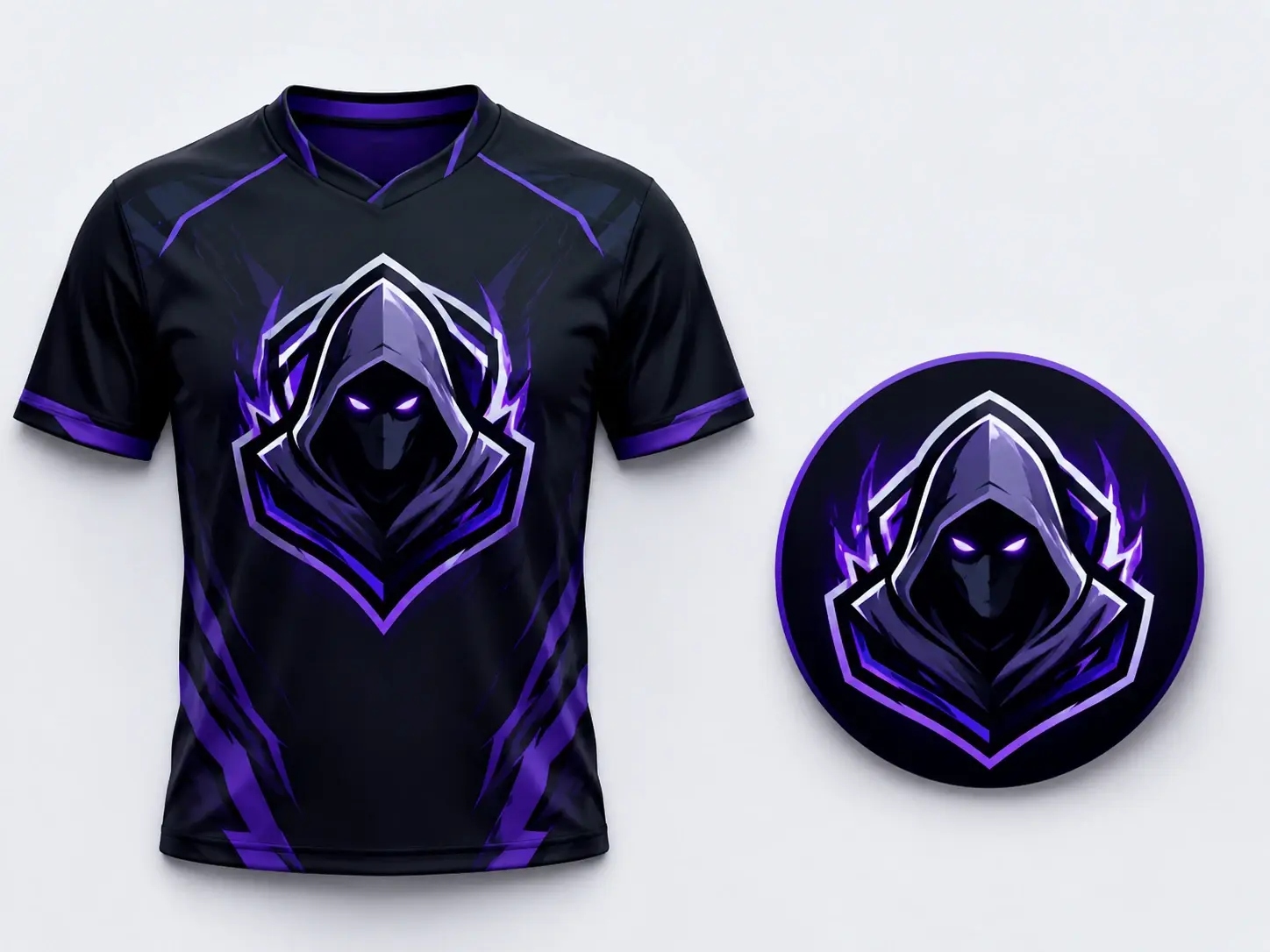 Gaming team mascot logo shown as a jersey badge and small stream profile avatar