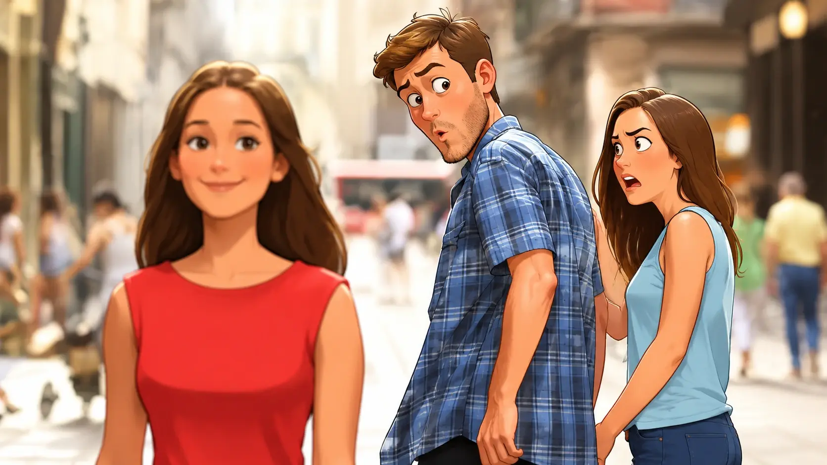 An original AI drawn meme picture of a cartoon character with a caption inside the scene