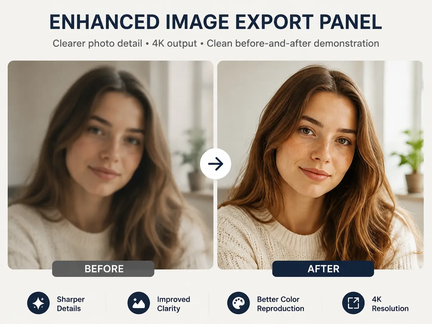 Enhanced image export panel showing clearer photo detail and 4K output