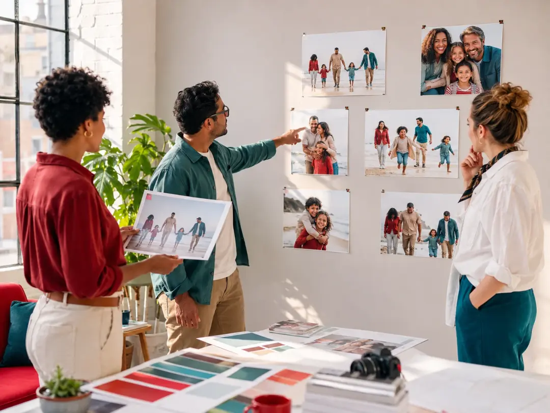 Marketing designer presenting campaign concept images created from prompts