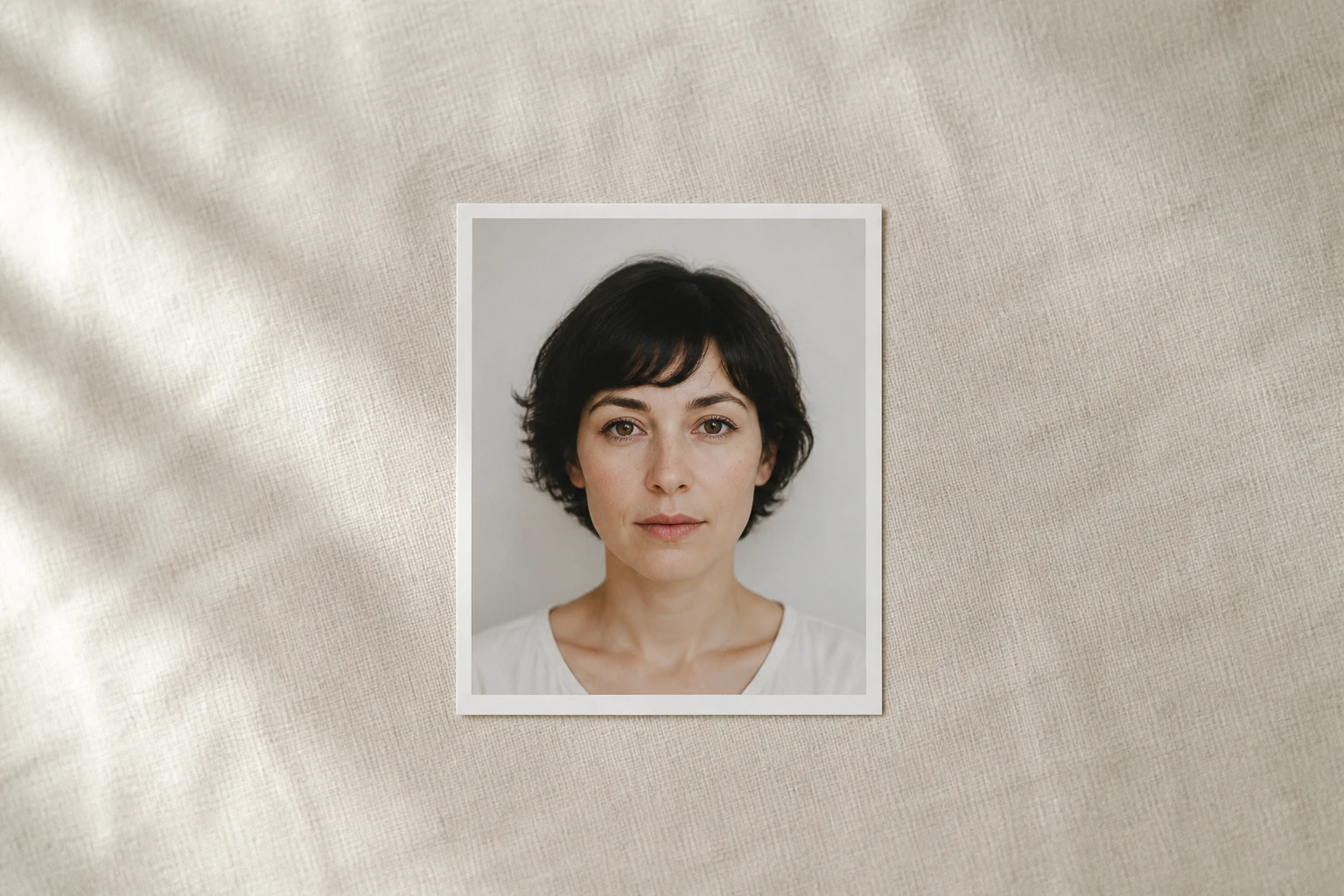 A plain reference photograph of a sitter lying alone on a pale surface before any painting