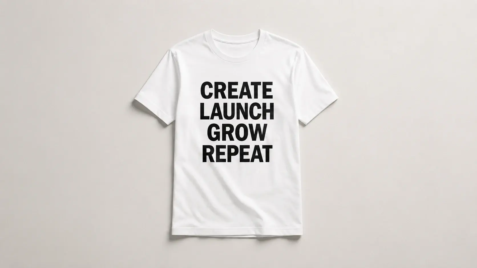 Stacked slogan lettering rendered sharply inside a shirt graphic