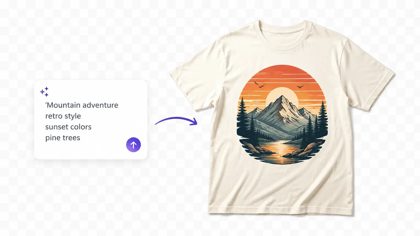 Transparent background shirt graphic with a rendered slogan beside a prompt box