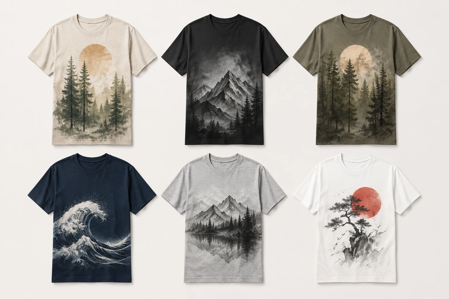 Batch of shirt designs generated with one selected for 4K download