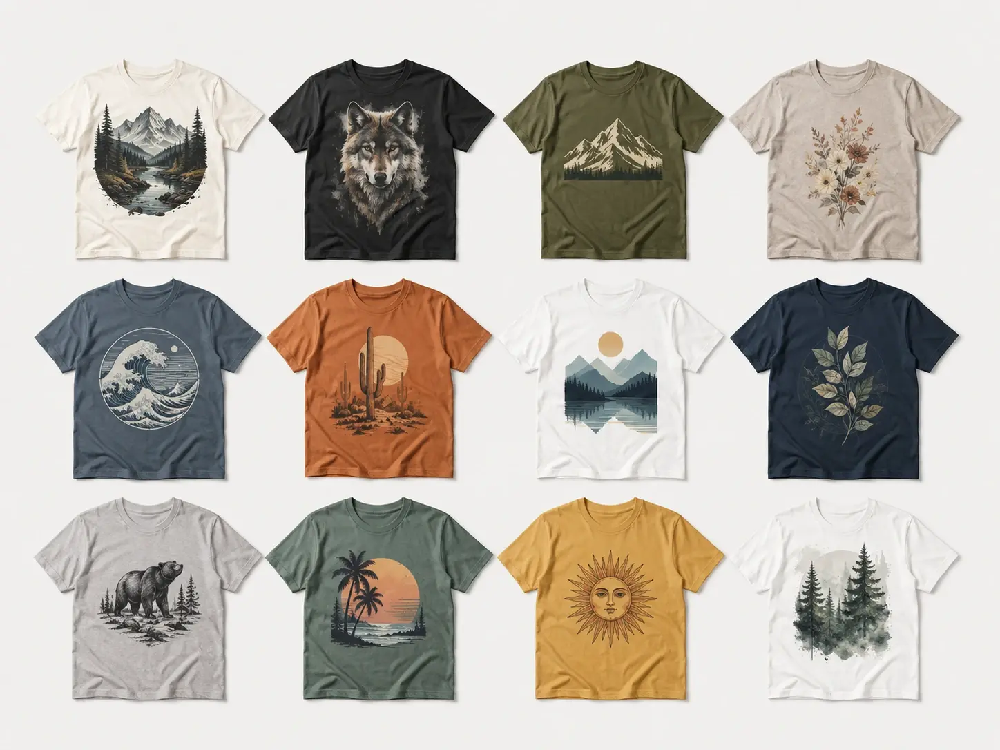 Grid of shirt design options a POD seller is choosing listings from