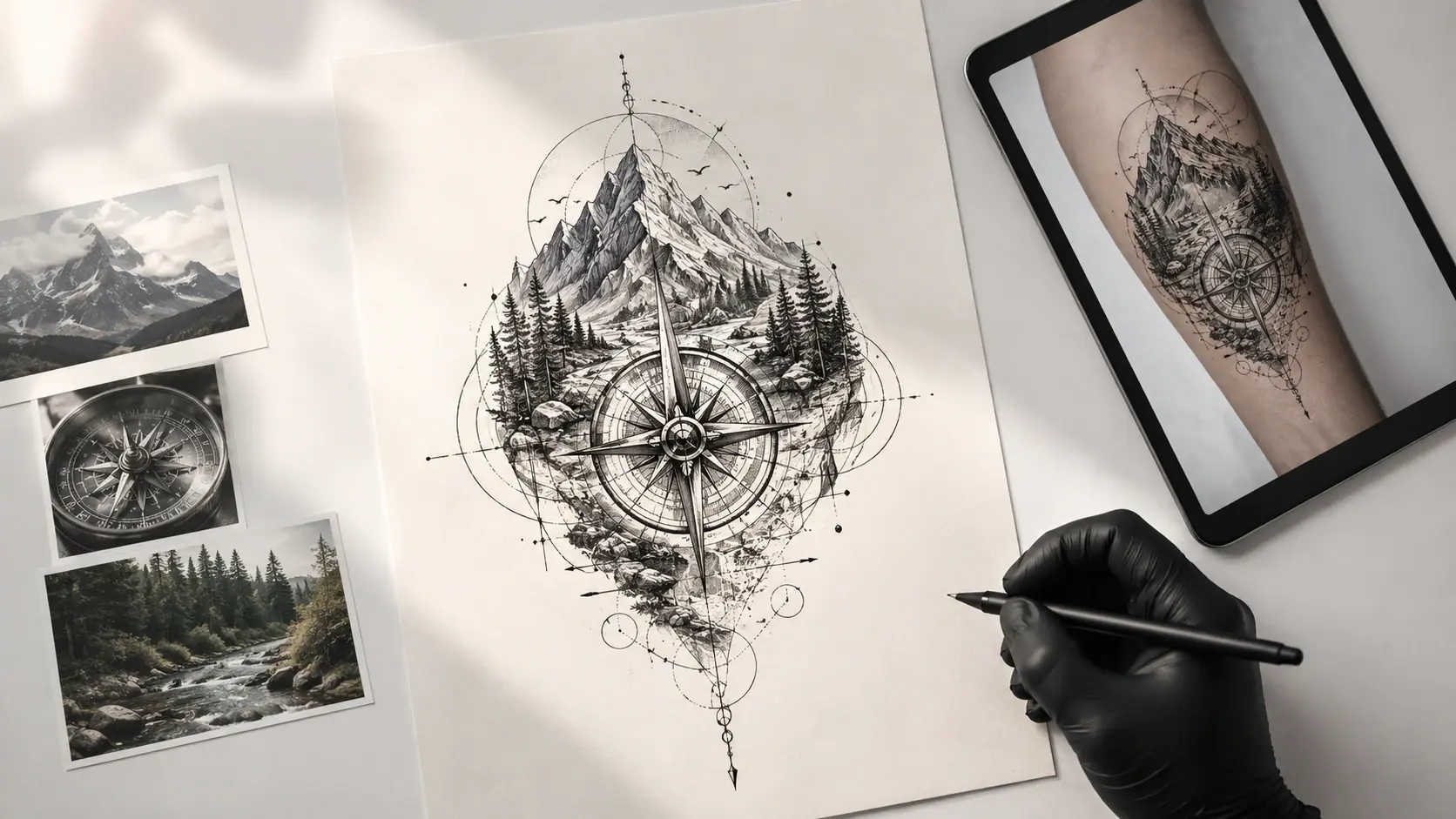 Custom ink concept sheet ready to generate with the VideoAI ai tattoo generator