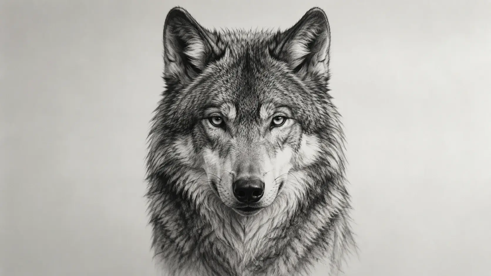 Black and grey realism wolf portrait tattoo with smooth gradient shading and fine fur texture