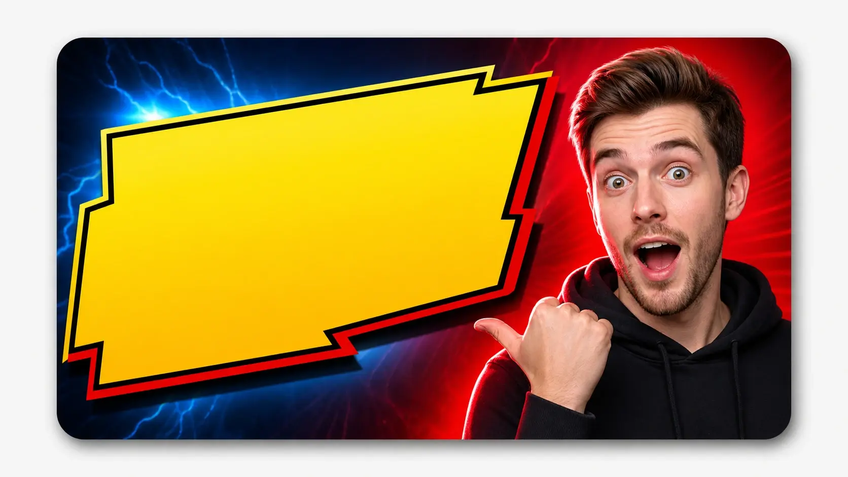 Thumbnail with a creator portrait and large bold headline text generated from a prompt
