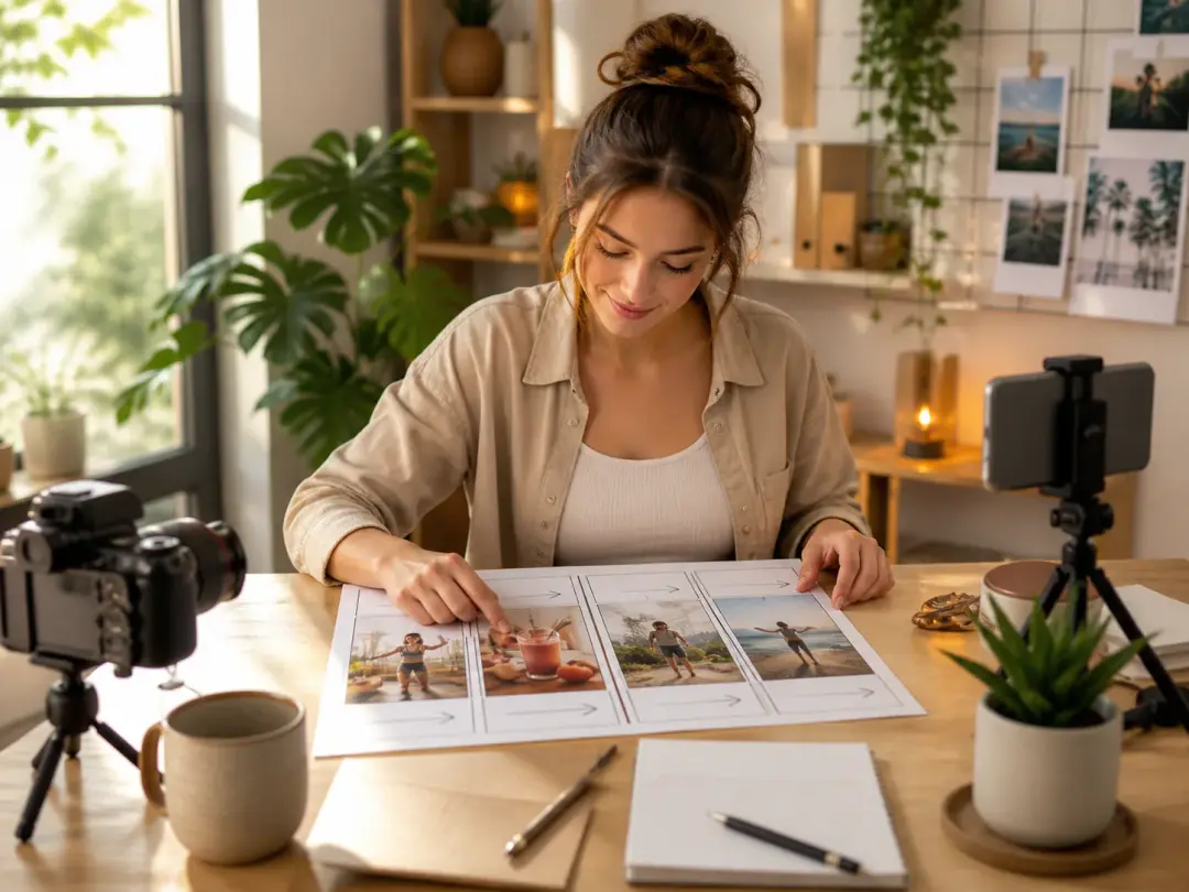 Creator workspace with vertical storyboard reference images and TikTok video preview