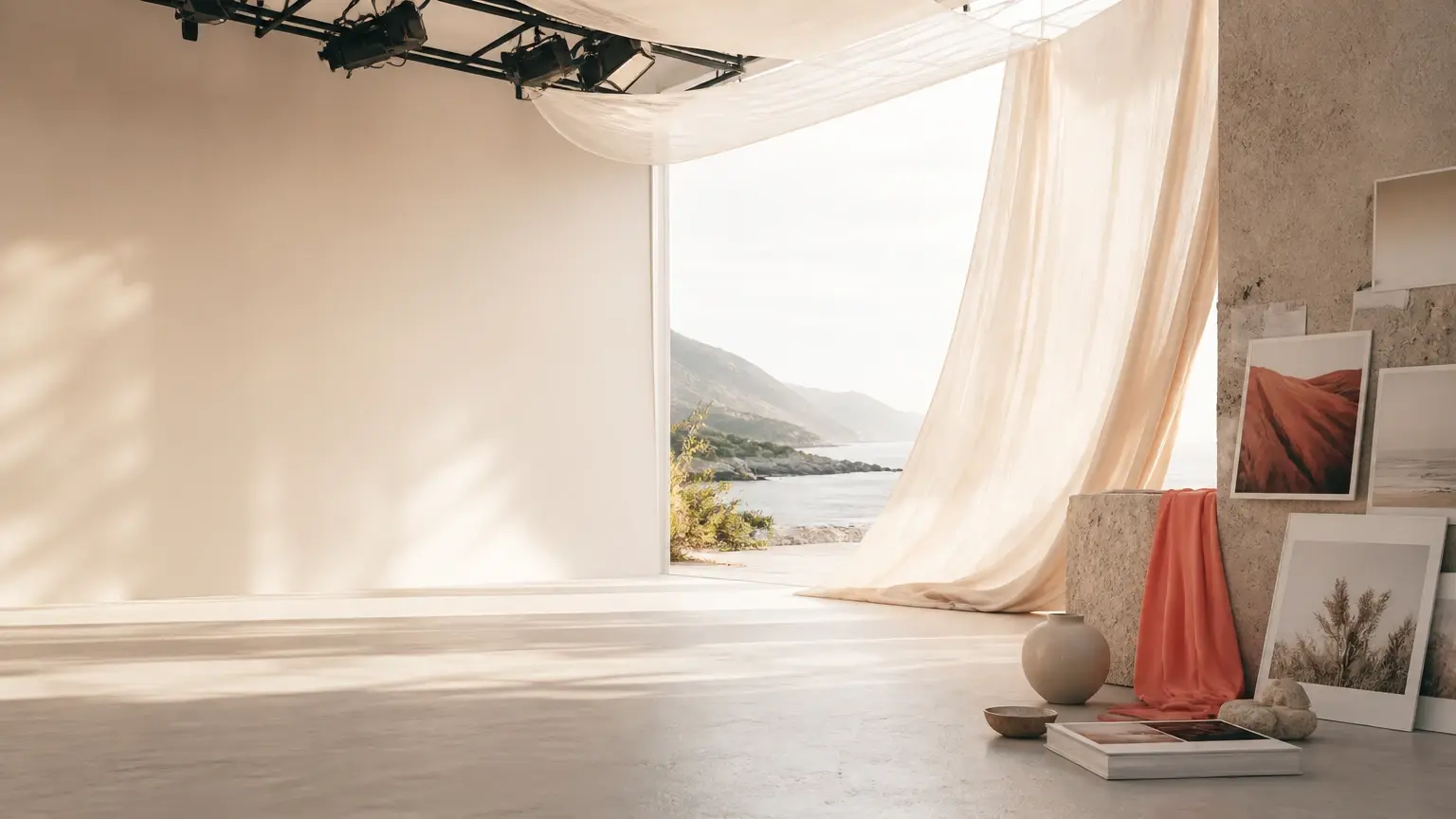 Bright cinematic studio scene prepared for the next generated video version