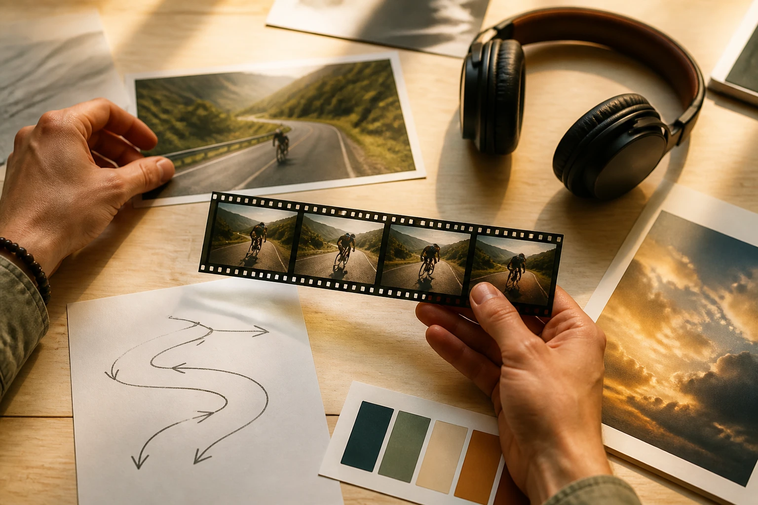 Prompt field with @ reference chips for image video music and voiceover guidance