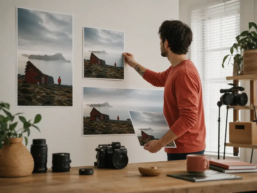 Channel creator comparing vertical square and widescreen VideoAI versions on a desk