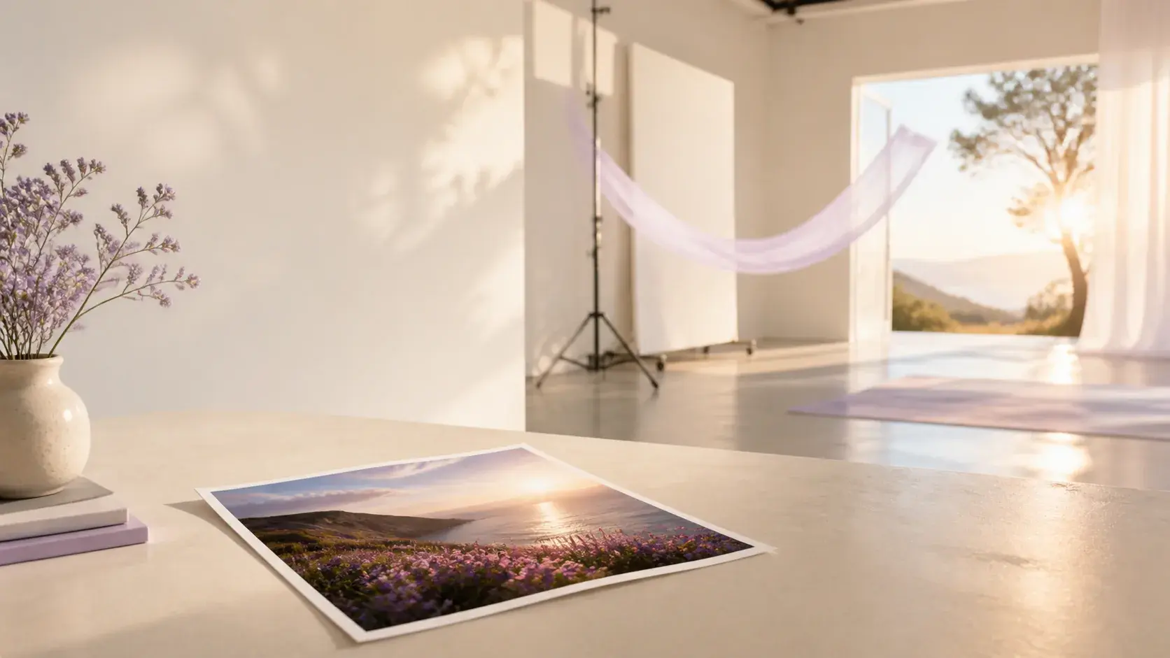 Bright creative studio with a finished moving story taking shape from a photo
