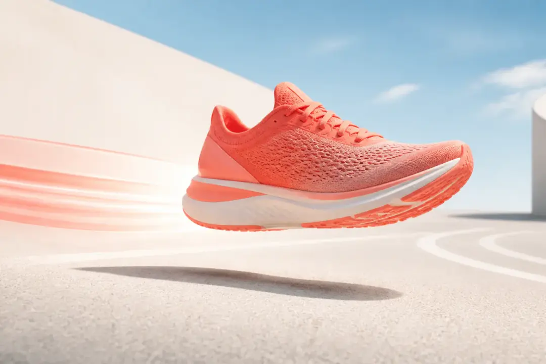 Finished vertical campaign video frame featuring a bright athletic shoe in motion