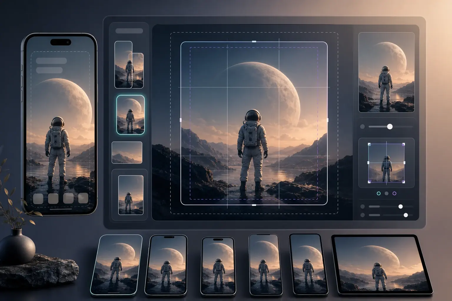 Phone user cropping a lock screen with an ai wallpaper generator preview