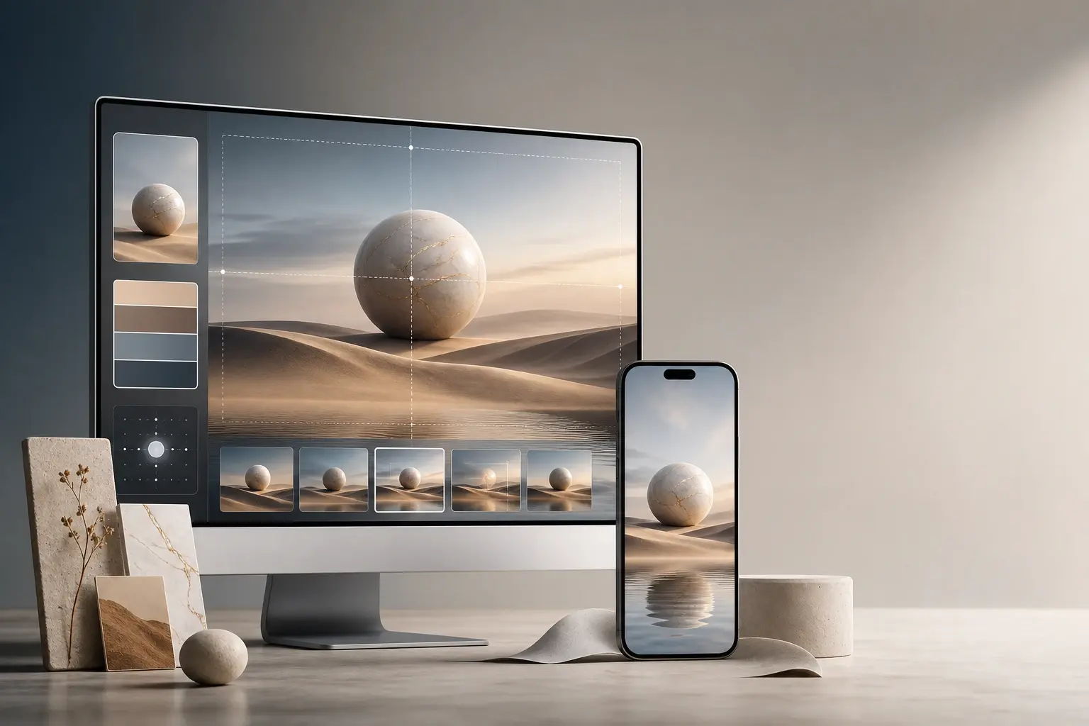 Business owner checking branded wallpaper from an ai wallpaper generator