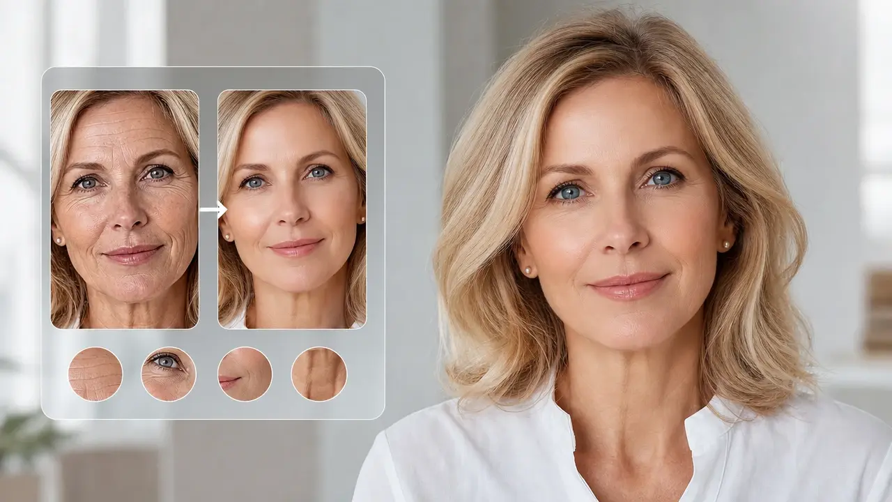 High resolution 4K portrait export after softening forehead and neck wrinkles