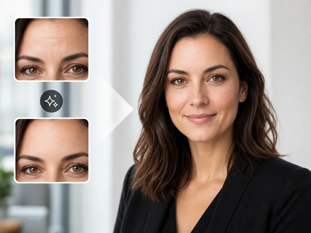 Professional headshot with lightly softened forehead and under eye lines for a resume