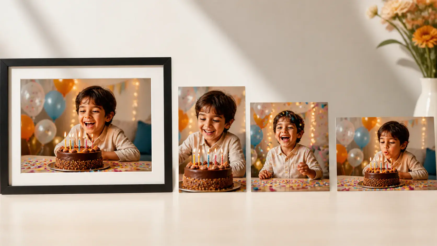 Birthday video still shown in several finished frame formats