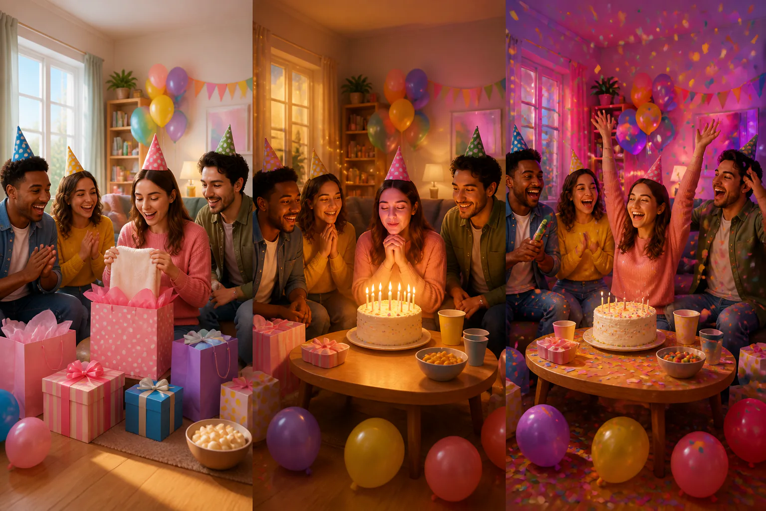 Segment planner with birthday scenes, name placement, voice direction, and music cues