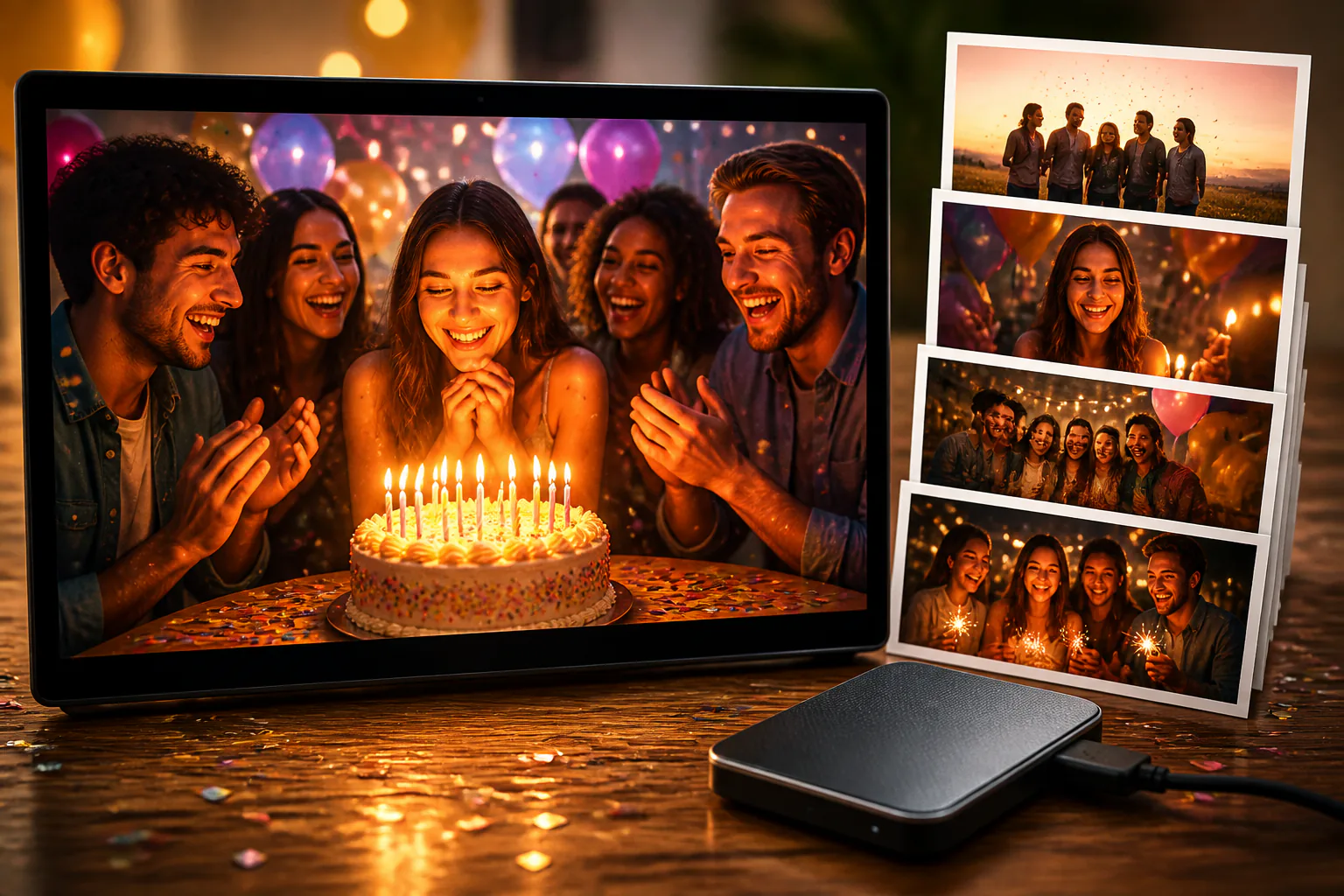 VideoAI preview screen with birthday video, revision box, and MP4 download