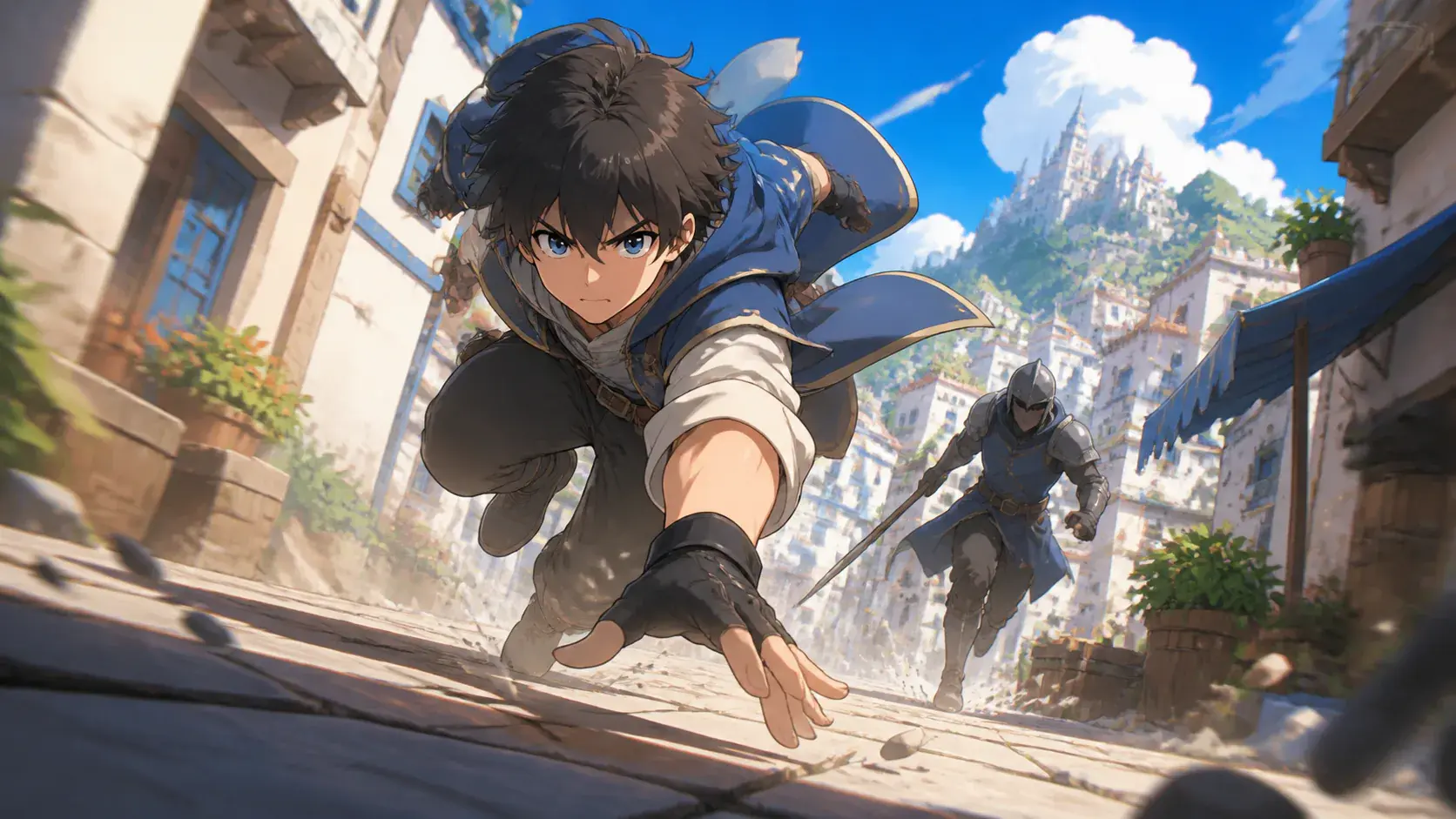 Timed anime storyboard with camera notes, action notes, and scene references